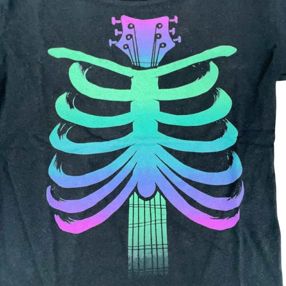 Mad Engine Baby 24M Black Guitar Skeleton Graphic Tee‎ Romper Bodysuit NEW